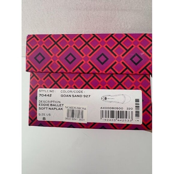 AUTH w/ Box  Tory Burch Eddie Soft Patent Leather Flat Ballet Shoe Size 8M Sand - Picture 3 of 6